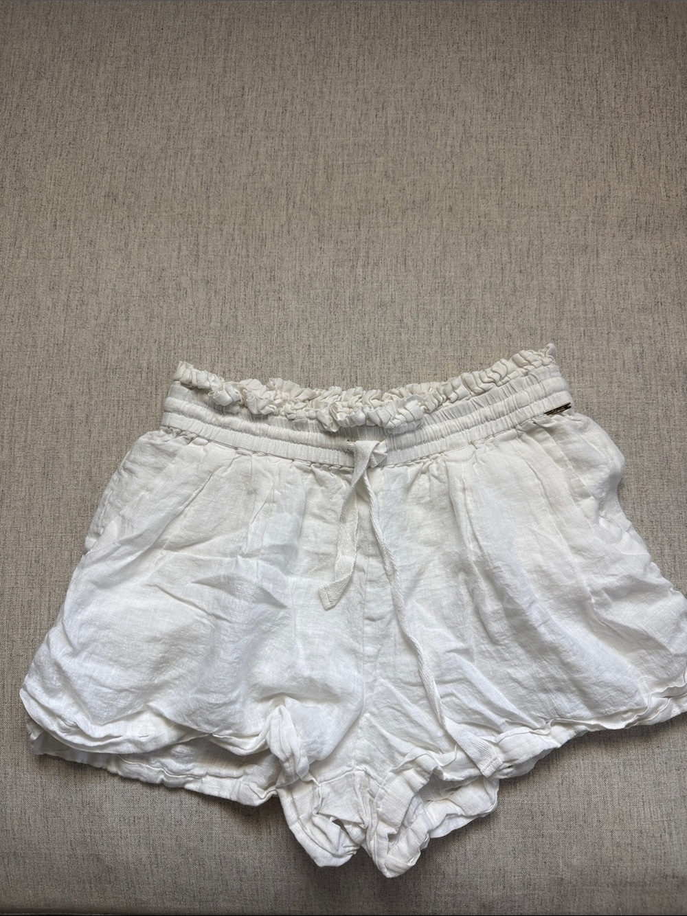 Cleobella White Ruffle-Waist Linen Shorts